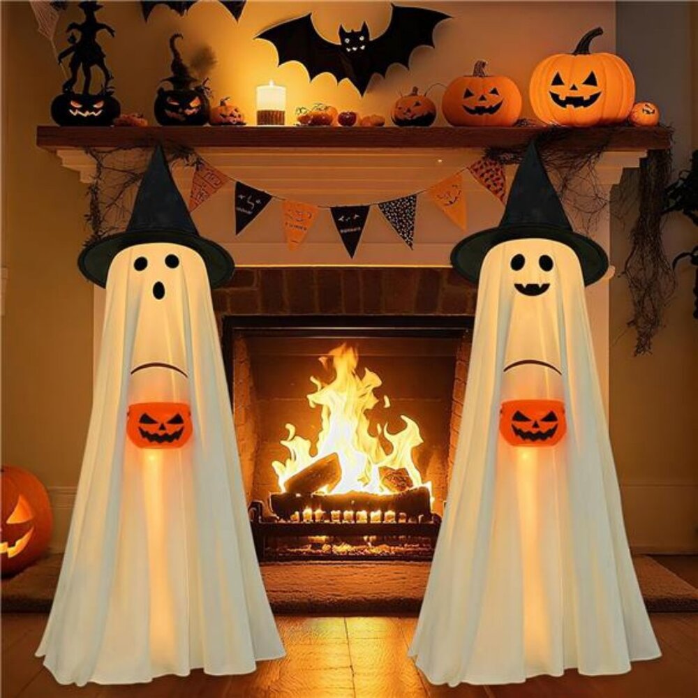 Halloween Decorations Indoor Outdoor, 2 Packs Light Up Spooky Ghost